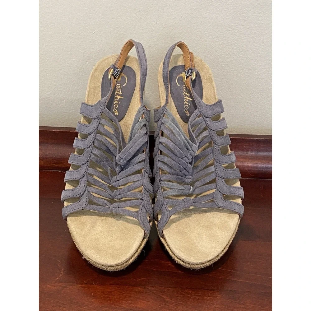 Earthics Saletta‎ Seaport Blue Suede Leather Espadrille Wedge Size 6.5R KZ513